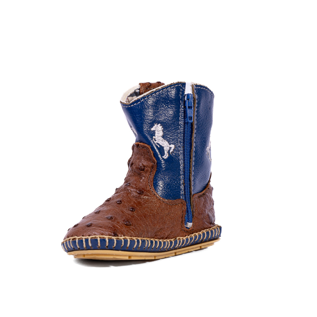 Bota Country Infantil em Couro de Avestruz Baby Caramelo Pinhão