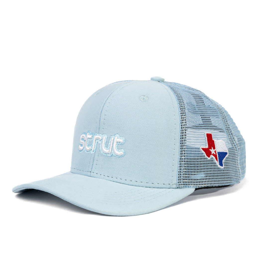 Boné Trucker Strut Tela Bandeira Texas Azul Bebê