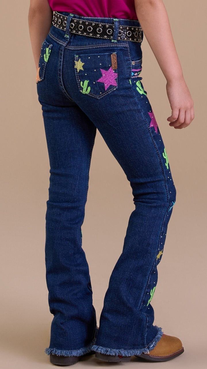 Calça jeans infantil com bordados e brilho