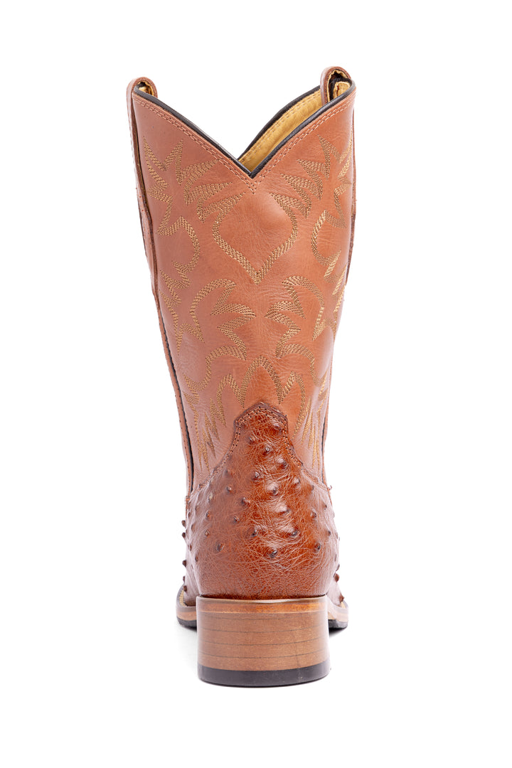 Bota Masculina Strut ST028 Bico Fino em Couro de Avestruz Cheio Caramelo