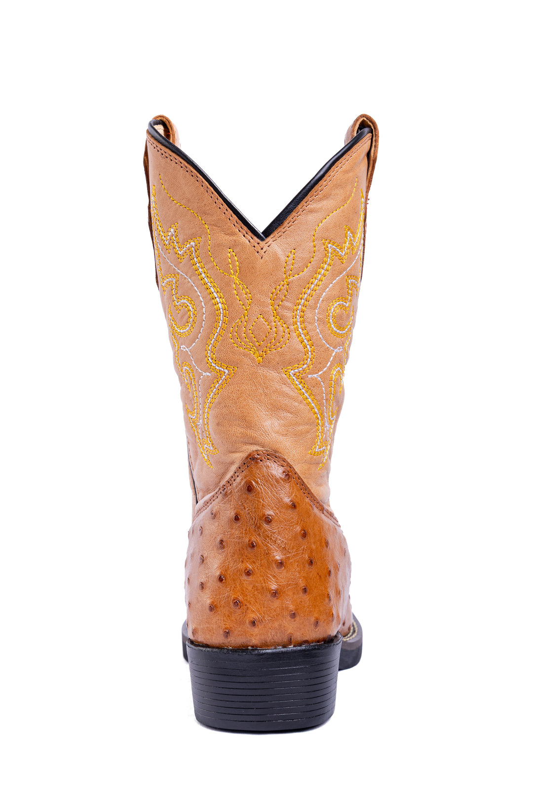 Bota Masculina Strut em Couro de Avestruz Cheio Chestnut com Cano Bordado