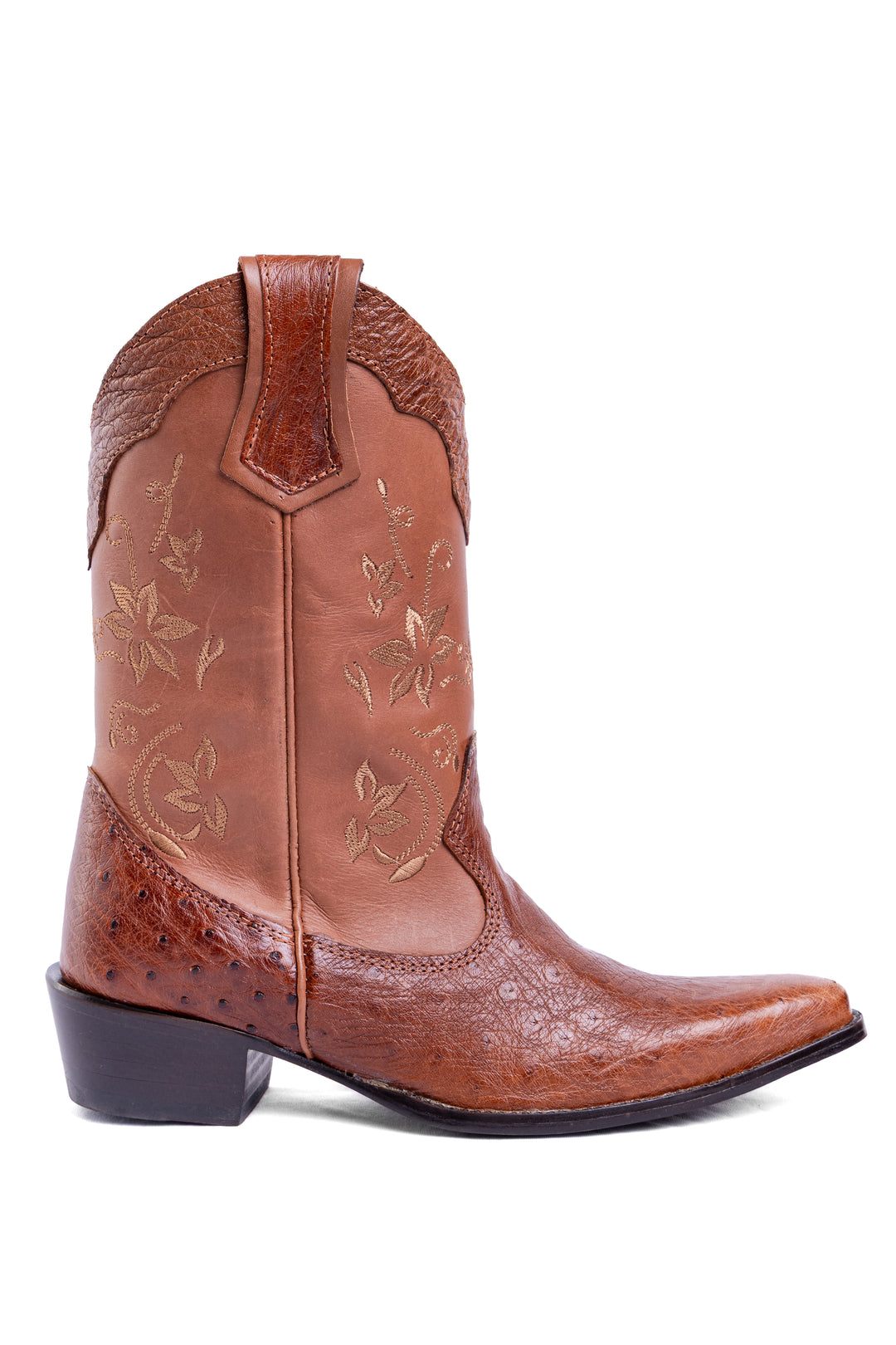 Bota Feminina Strut ST1018 em Couro de Avestruz Liso Caramelo