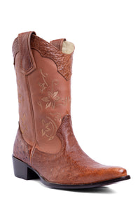 Bota Feminina Strut ST1018 em Couro de Avestruz Liso Caramelo