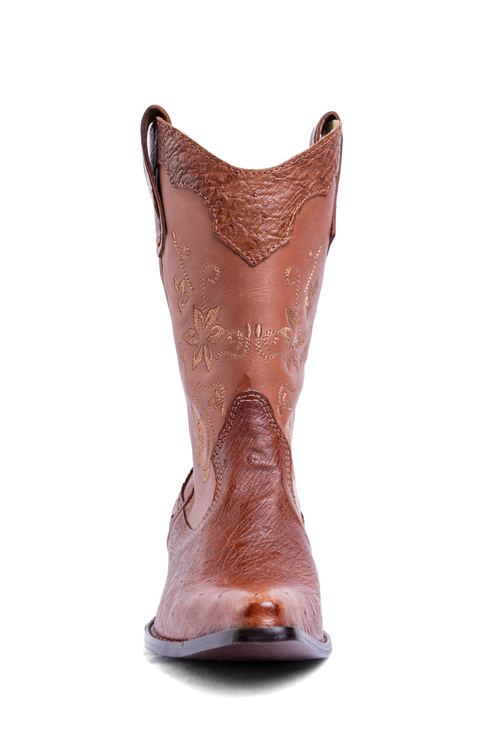 Bota Feminina Strut ST1018 em Couro de Avestruz Liso Caramelo