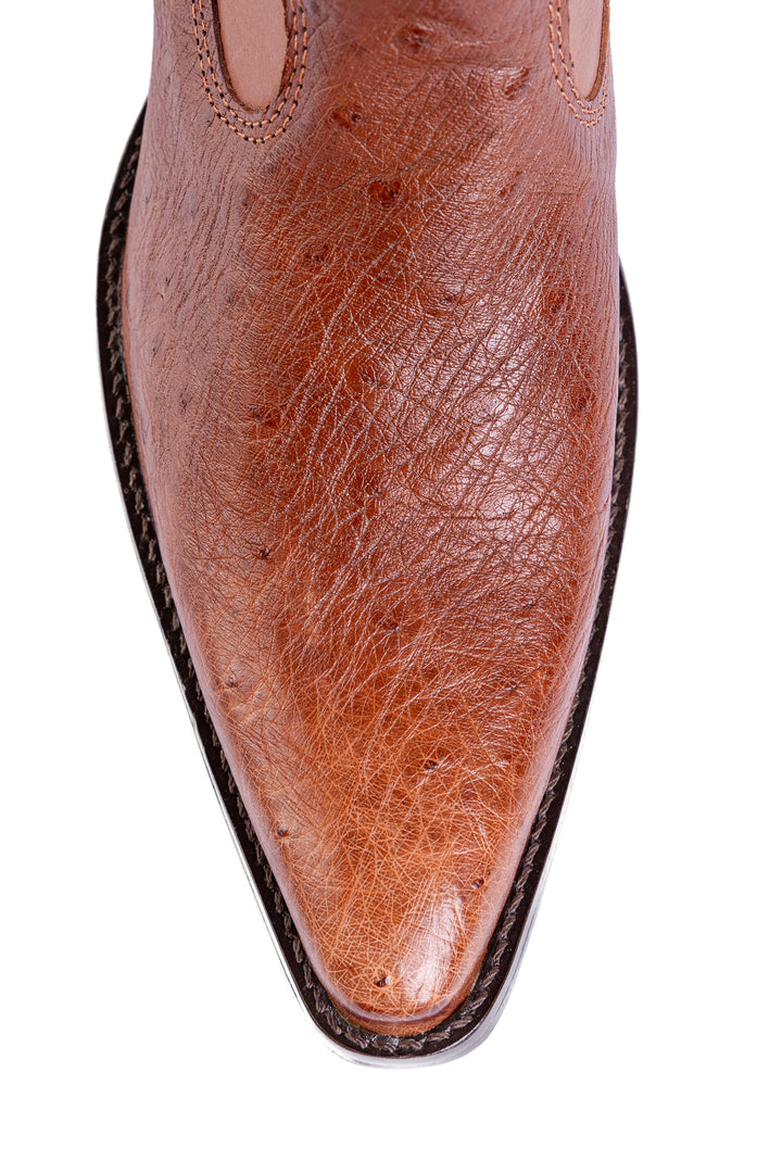 Bota Feminina Strut ST1018 em Couro de Avestruz Liso Caramelo