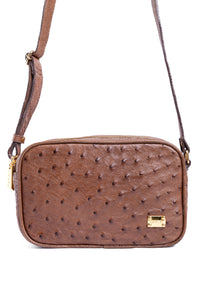 Bolsa Camera Bag Strut em Couro de Avestruz Cheio Tabaco DORO-003