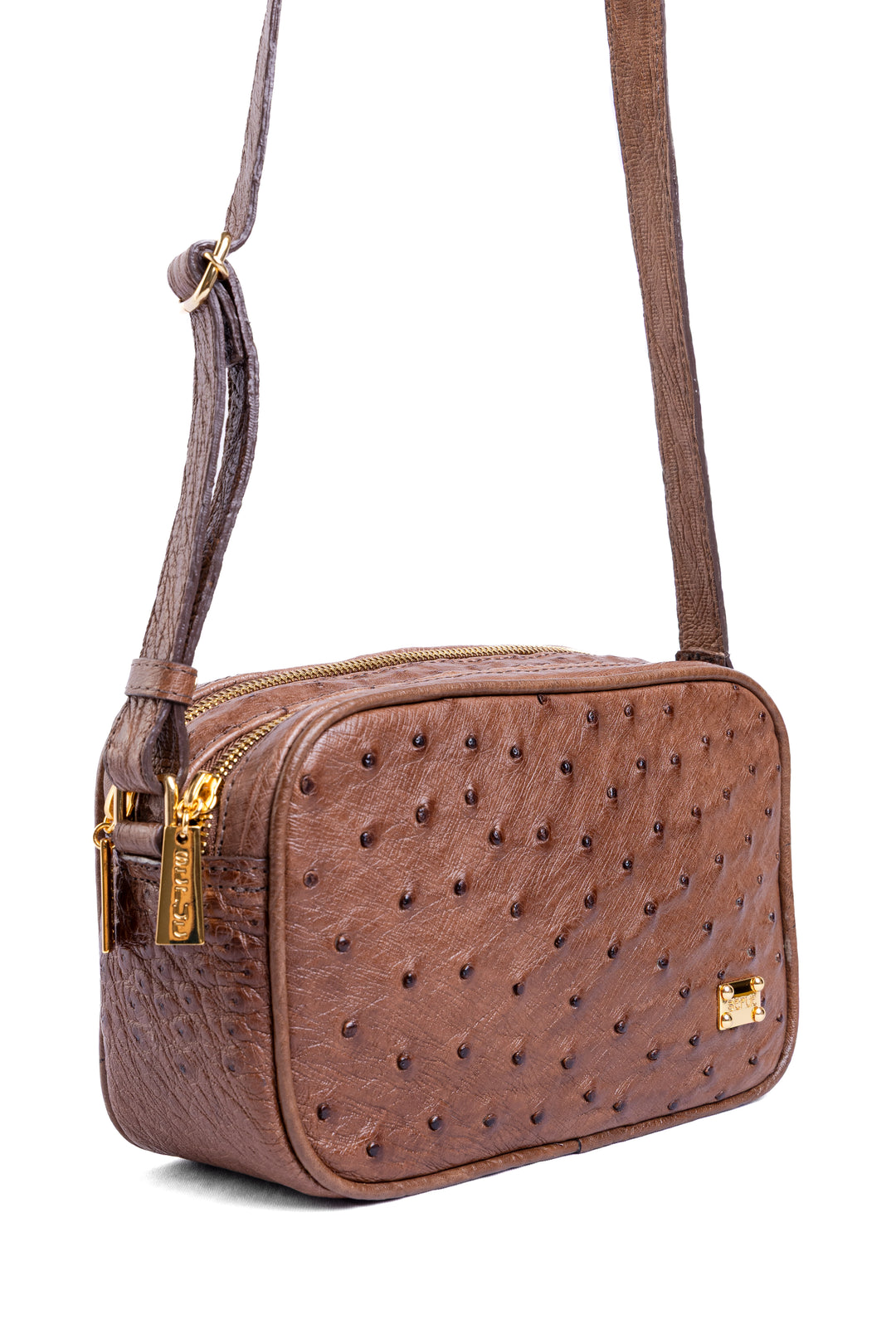Bolsa Camera Bag Strut em Couro de Avestruz Cheio Tabaco DORO-003