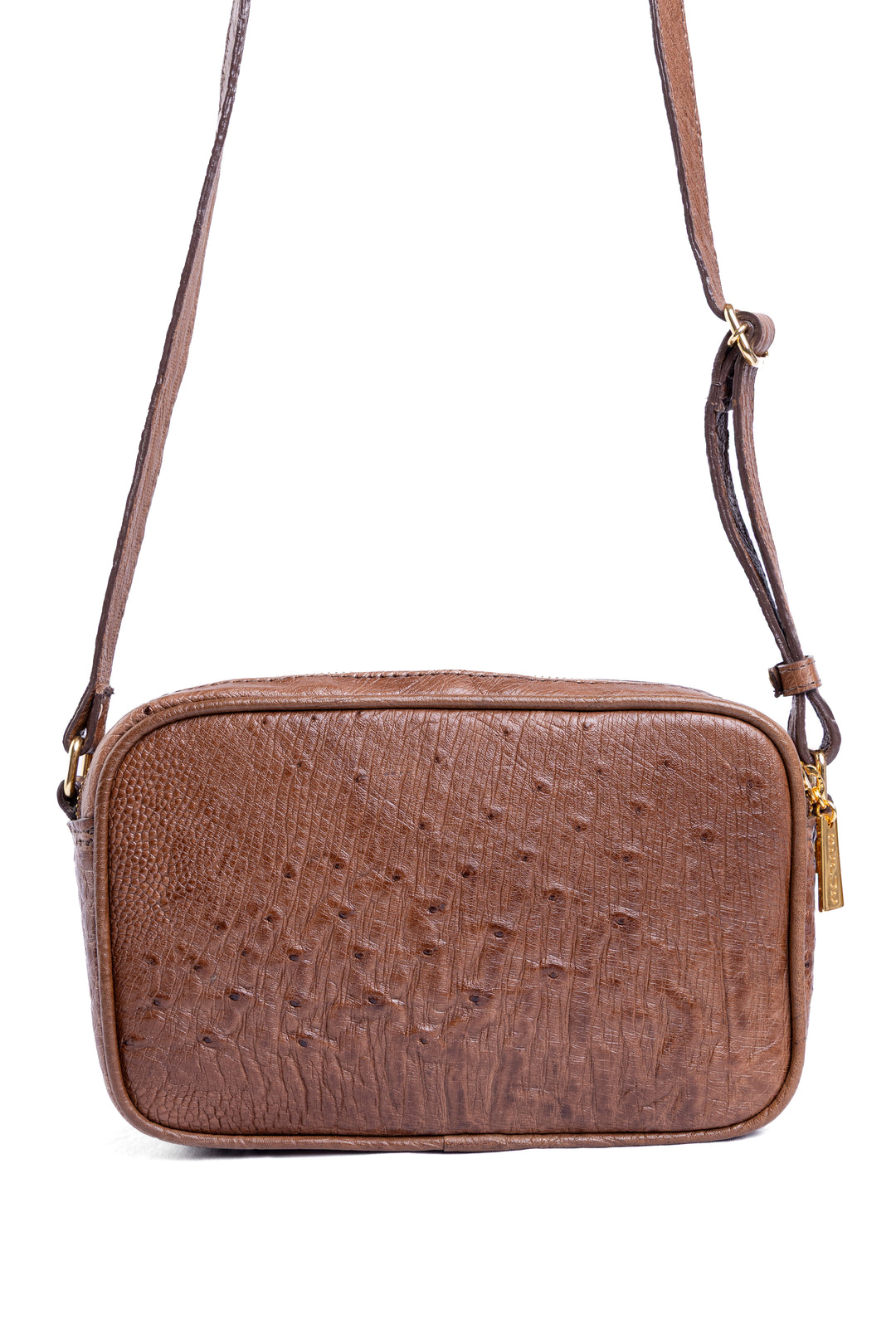 Bolsa Camera Bag Strut em Couro de Avestruz Cheio Tabaco DORO-003