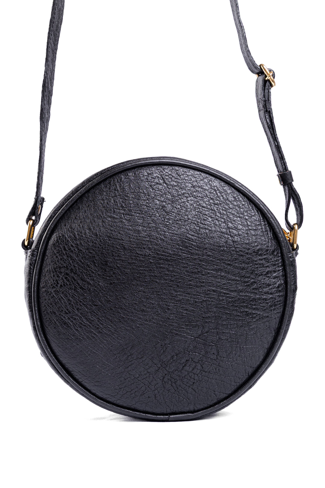 Bolsa Redonda Strut em Couro de Avestruz Cheio Preta DORO-004