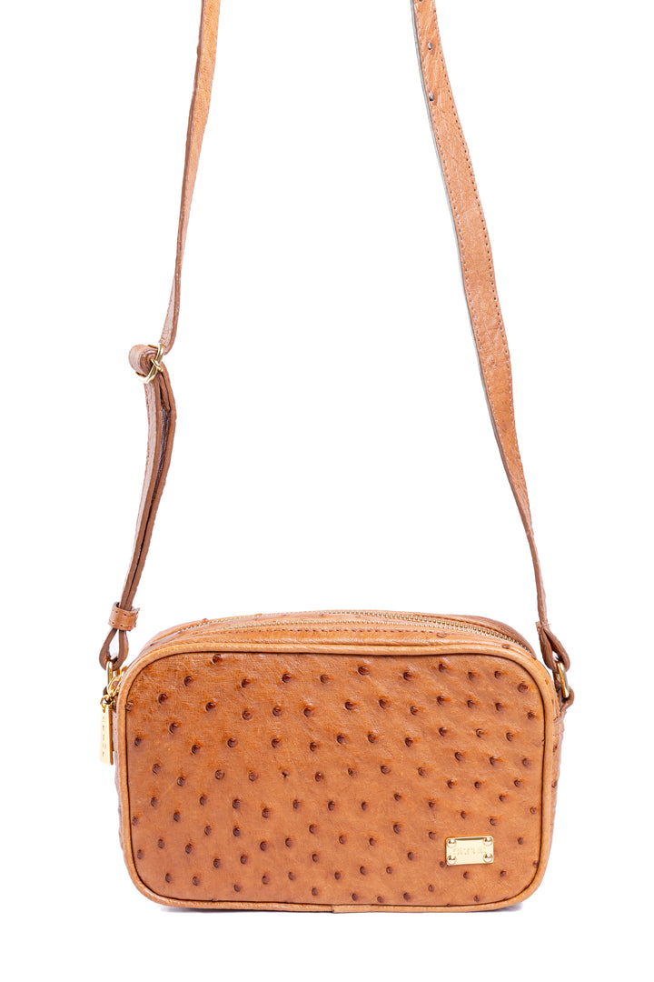 Bolsa Camera Bag Strut em Couro de Avestruz Cheio Chestnut DORO-003