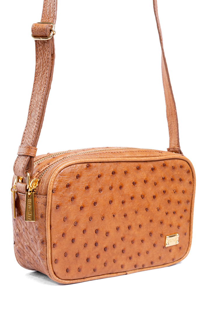 Bolsa Camera Bag Strut em Couro de Avestruz Cheio Chestnut DORO-003