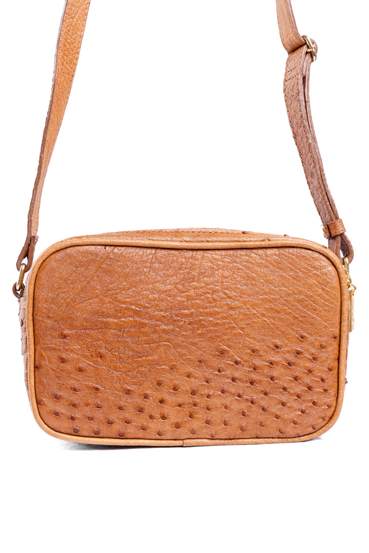 Bolsa Camera Bag Strut em Couro de Avestruz Cheio Chestnut DORO-003