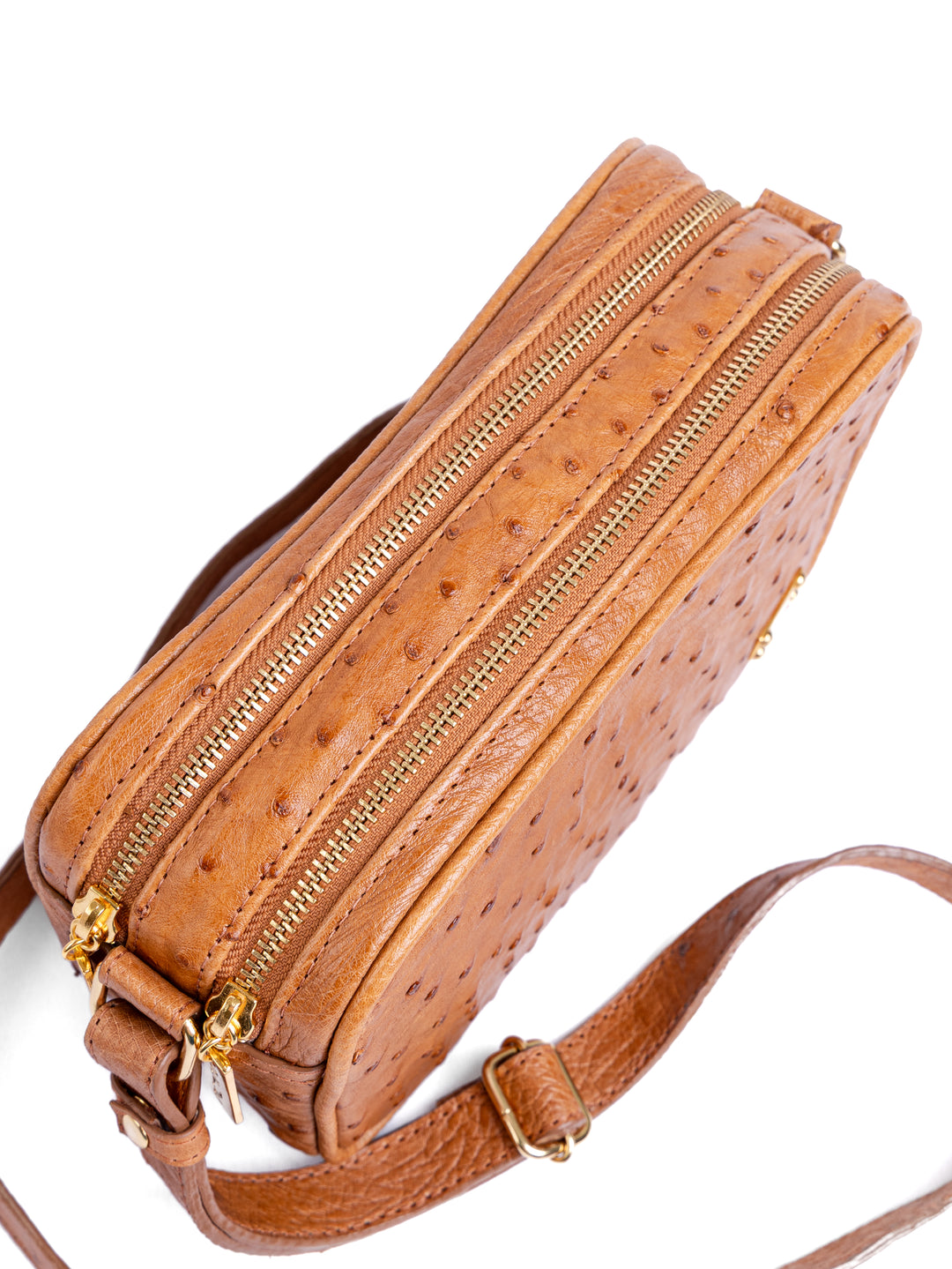 Bolsa Camera Bag Strut em Couro de Avestruz Cheio Chestnut DORO-003