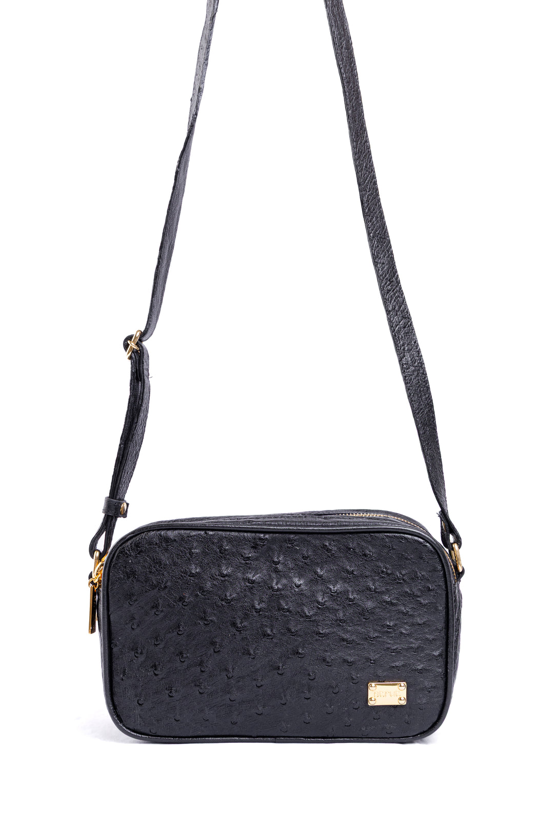 Bolsa Camera Bag Strut em Couro de Avestruz Cheio Preta DORO-003