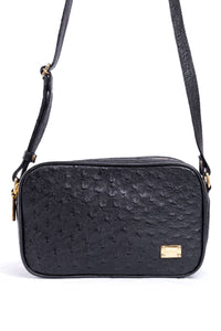 Bolsa Camera Bag Strut em Couro de Avestruz Cheio Preta DORO-003