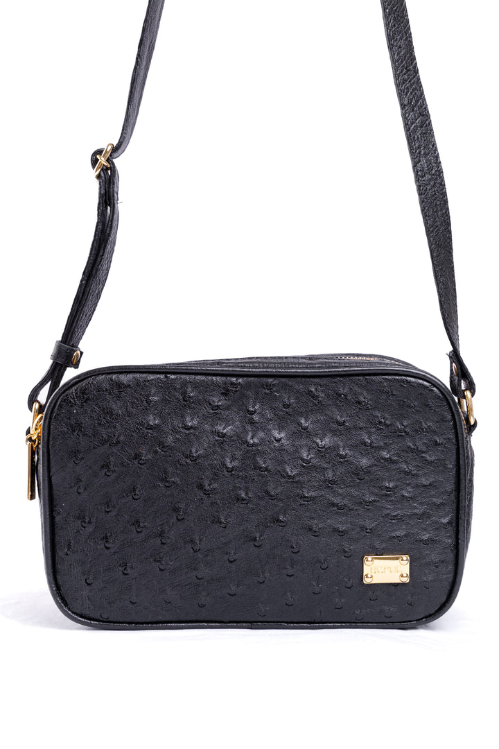 Bolsa Camera Bag Strut em Couro de Avestruz Cheio Preta DORO-003