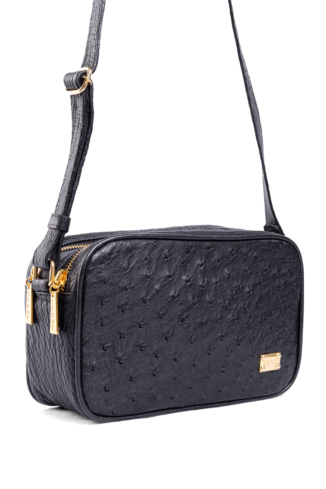 Bolsa Camera Bag Strut em Couro de Avestruz Cheio Preta DORO-003
