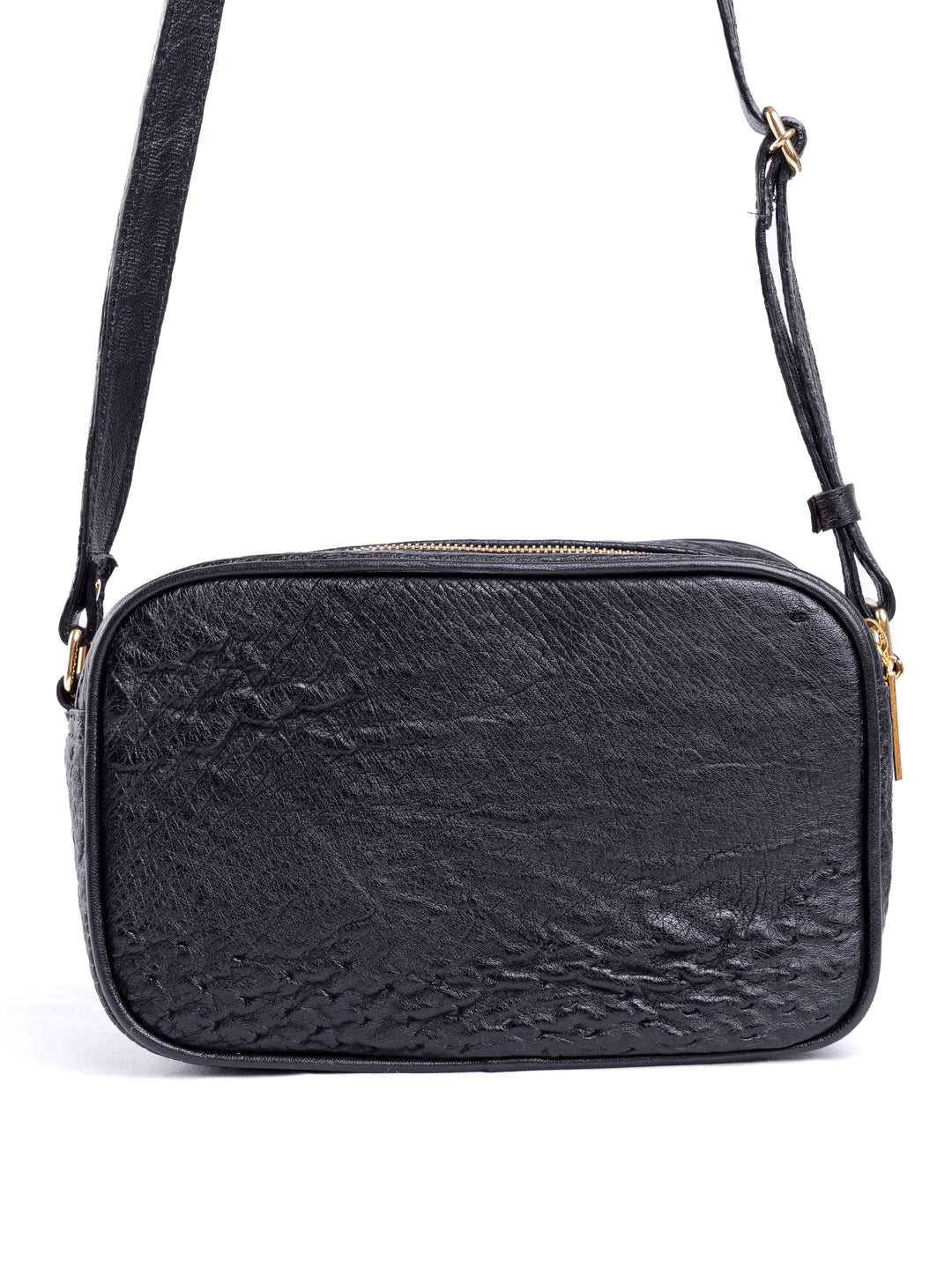 Bolsa Camera Bag Strut em Couro de Avestruz Cheio Preta DORO-003