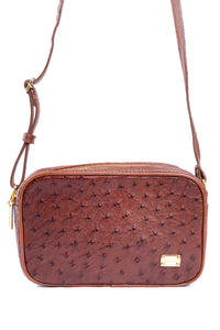 Bolsa Camera Bag Strut em Couro de Avestruz Cheio Caramelo DORO-003