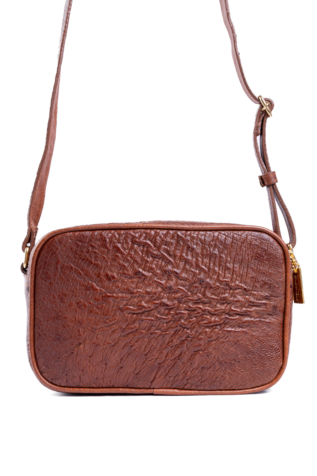 Bolsa Camera Bag Strut em Couro de Avestruz Cheio Caramelo DORO-003