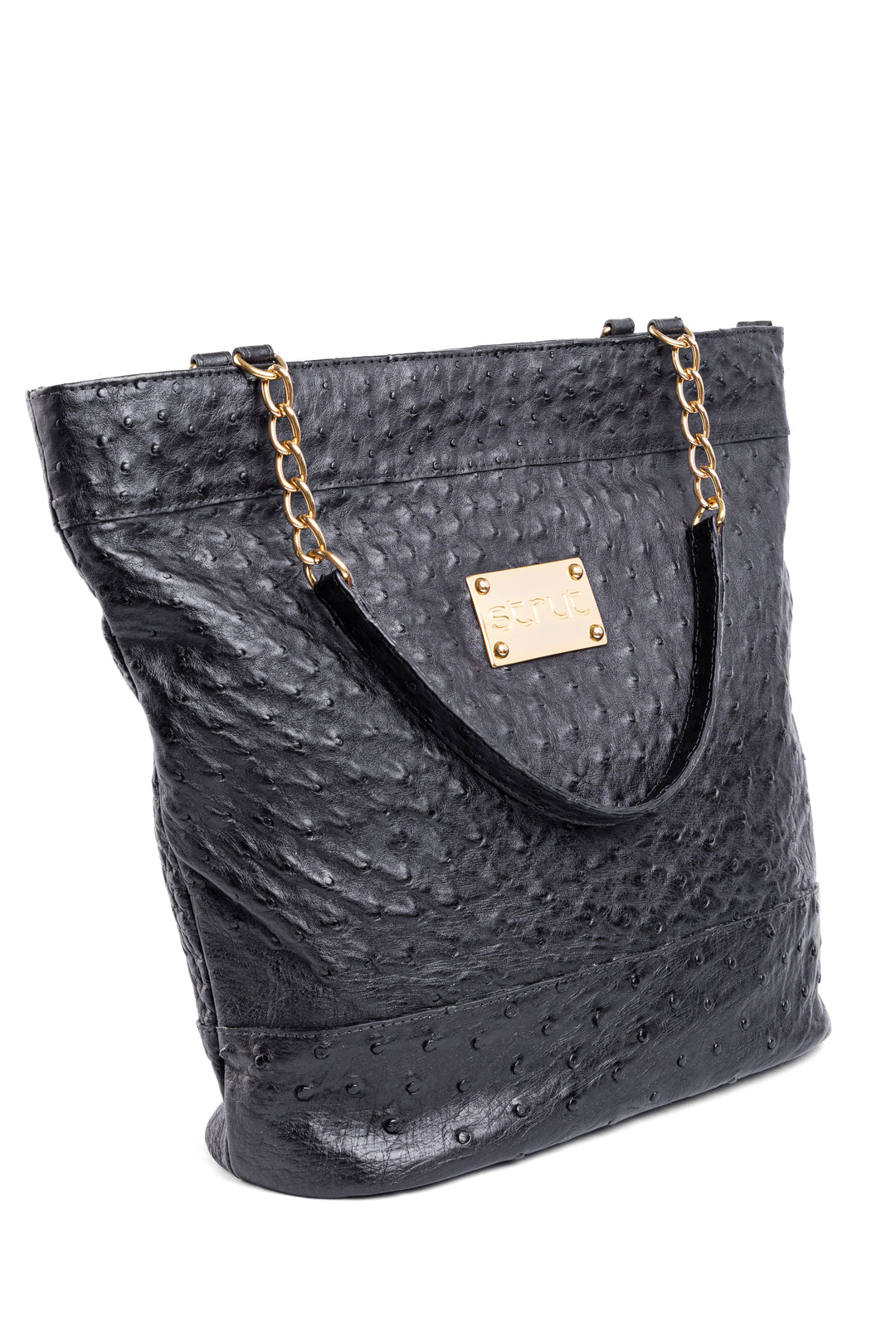 Bolsa Feminina em Couro de Avestruz Sacola Preta DORO-010