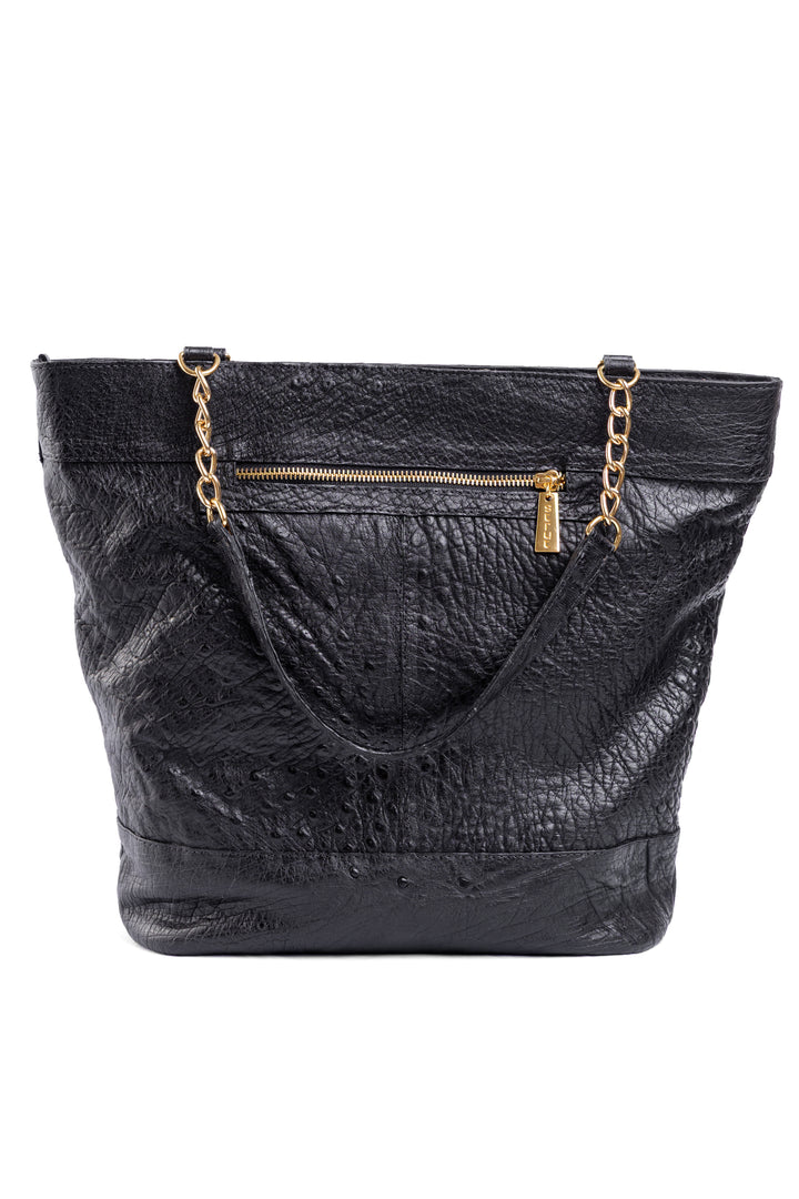 Bolsa Feminina em Couro de Avestruz Sacola Preta DORO-010