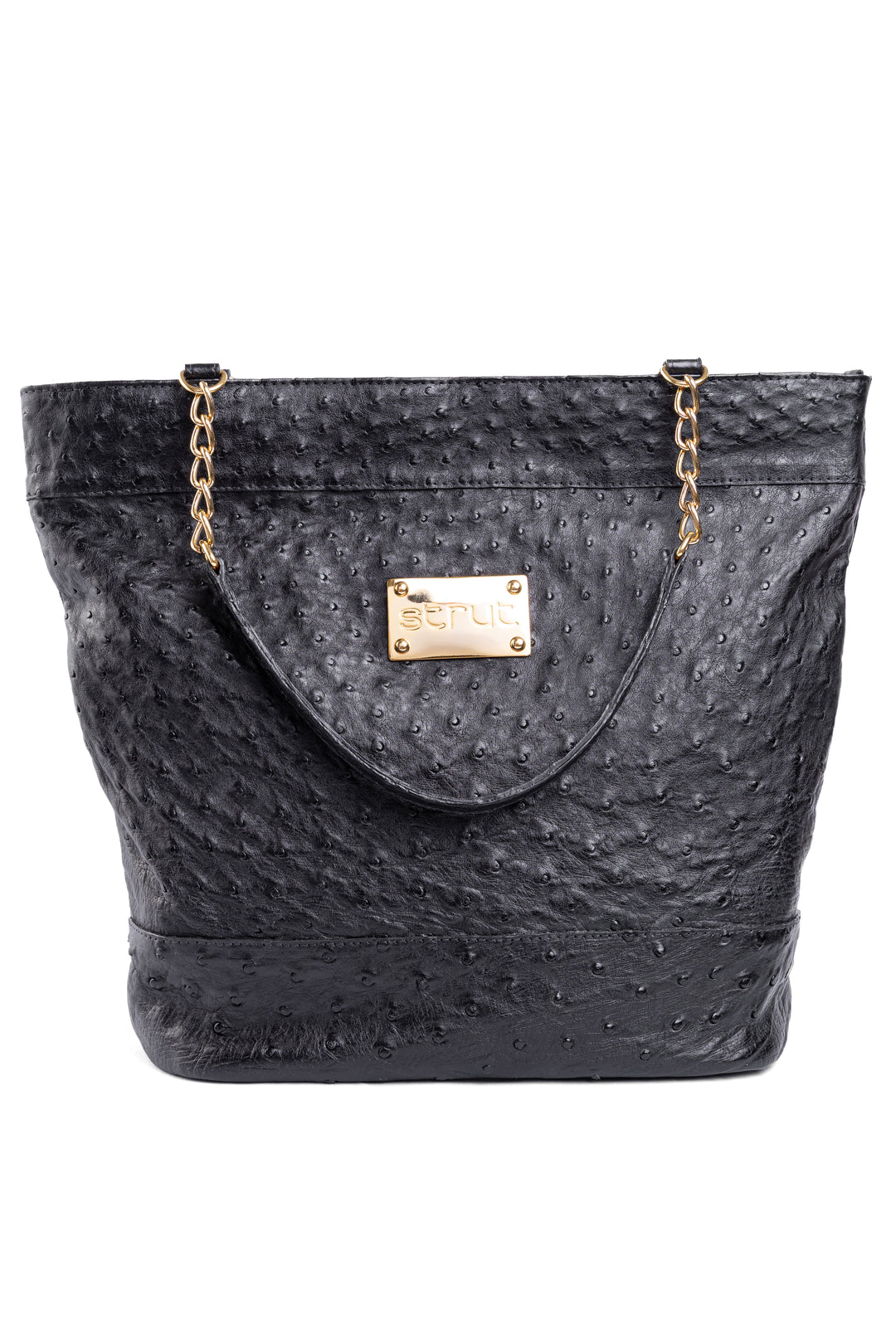 Bolsa Feminina em Couro de Avestruz Sacola Preta DORO-010