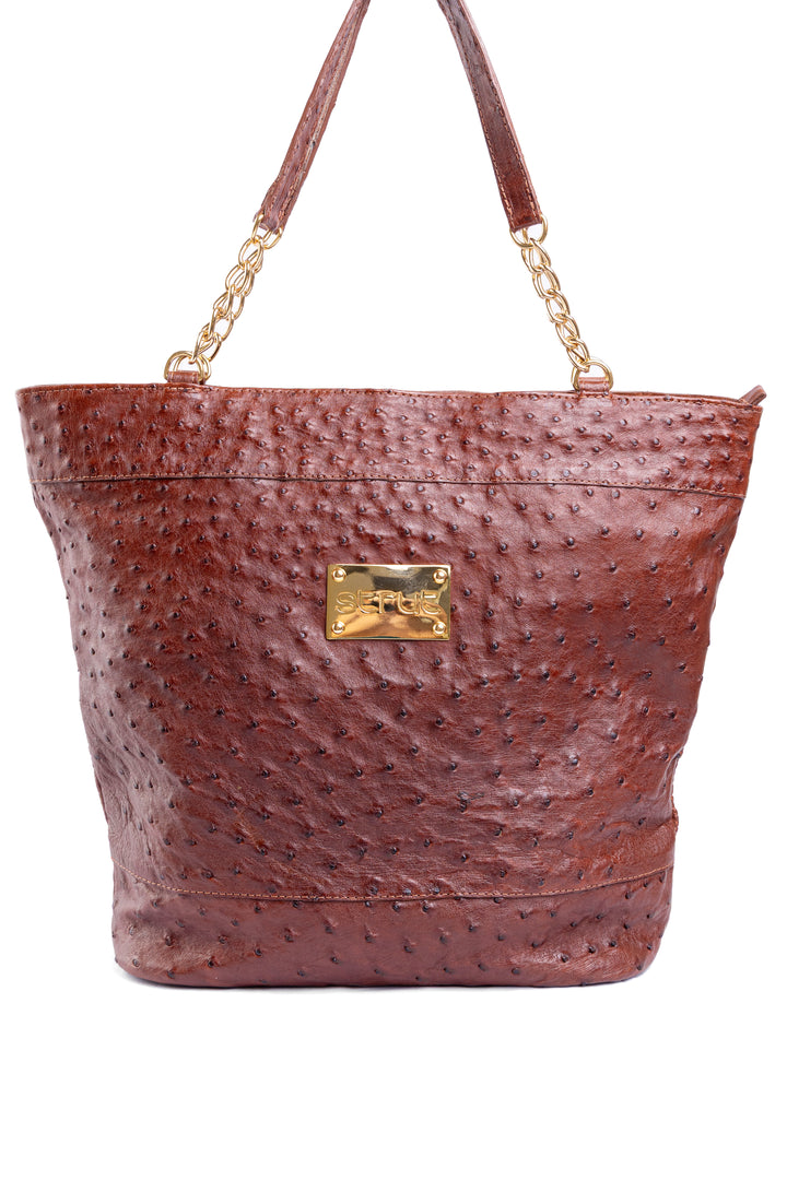 Bolsa Feminina em Couro de Avestruz Sacola Caramelo DORO-010