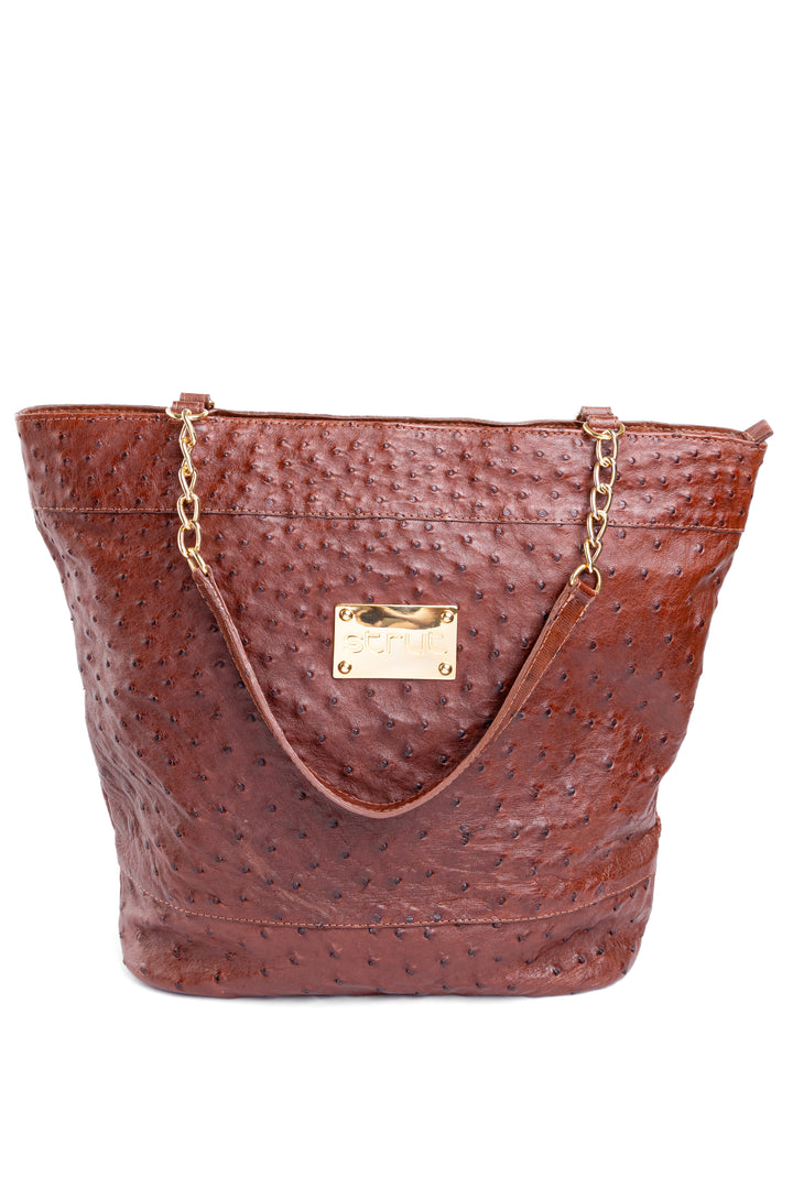 Bolsa Feminina em Couro de Avestruz Sacola Caramelo DORO-010