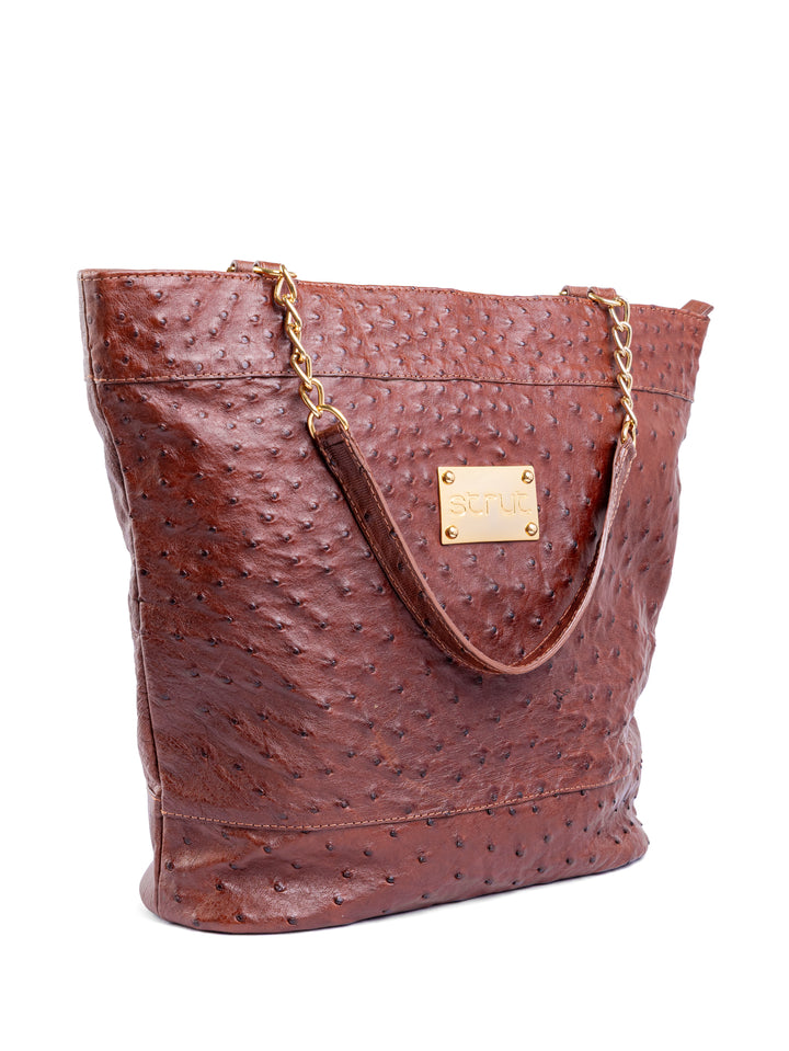 Bolsa Feminina em Couro de Avestruz Sacola Caramelo DORO-010