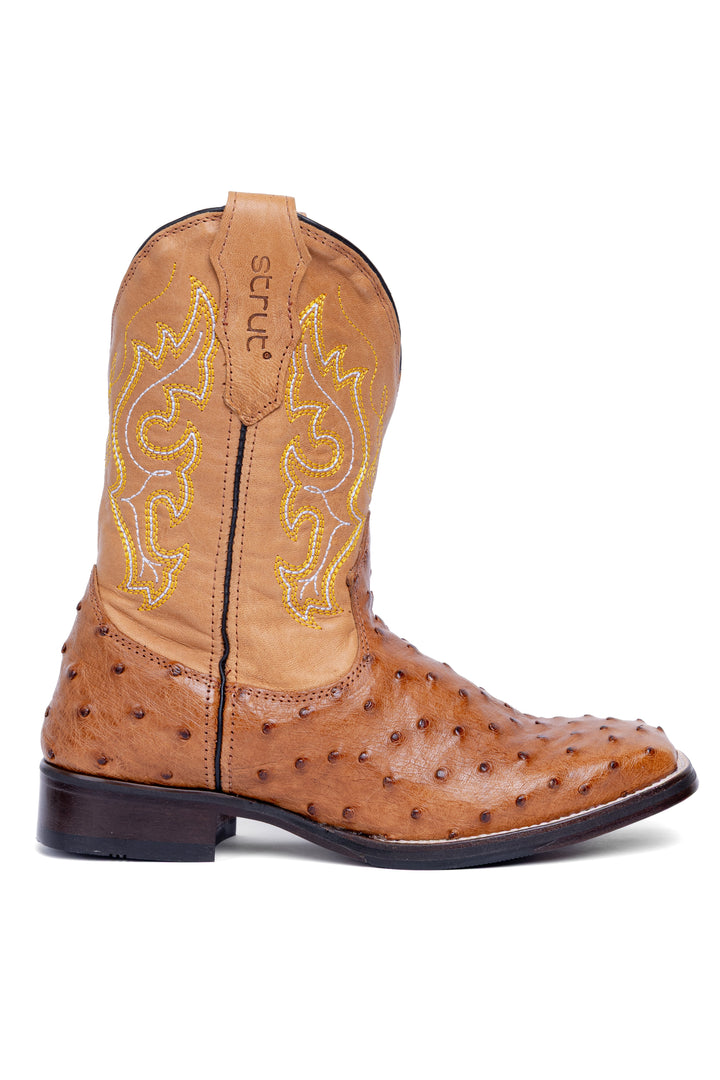 Bota ST029 Couro de Avestruz Cheio Chestnut - Detalhe dos folículos