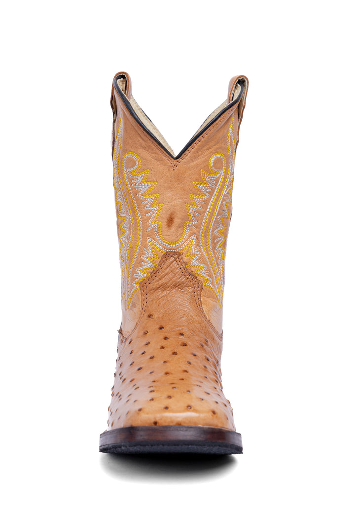 Bota Masculina Strut ST012 em Couro de Avestruz Cheio Chestnut - Visão lateral