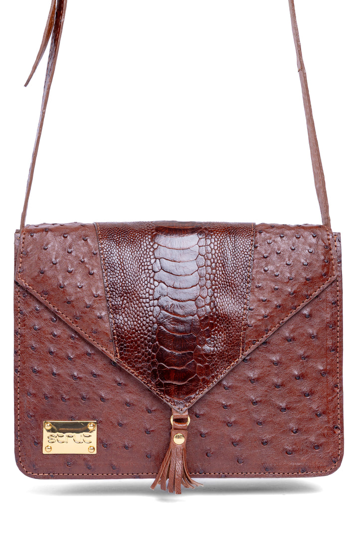 Bolsa feminina DORO020 couro avestruz - acabamento