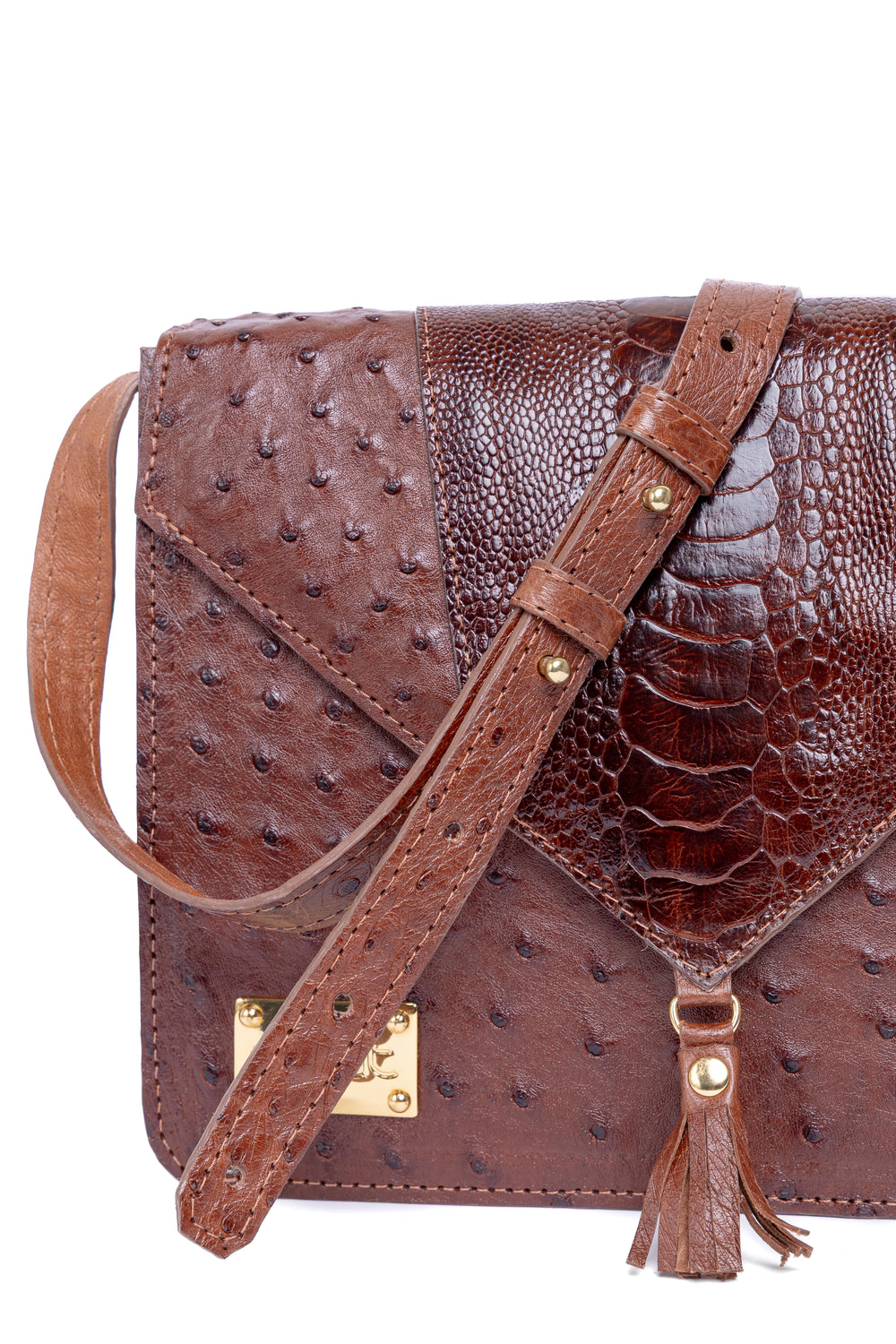 Bolsa feminina DORO020 couro avestruz caramelo - vista lateral