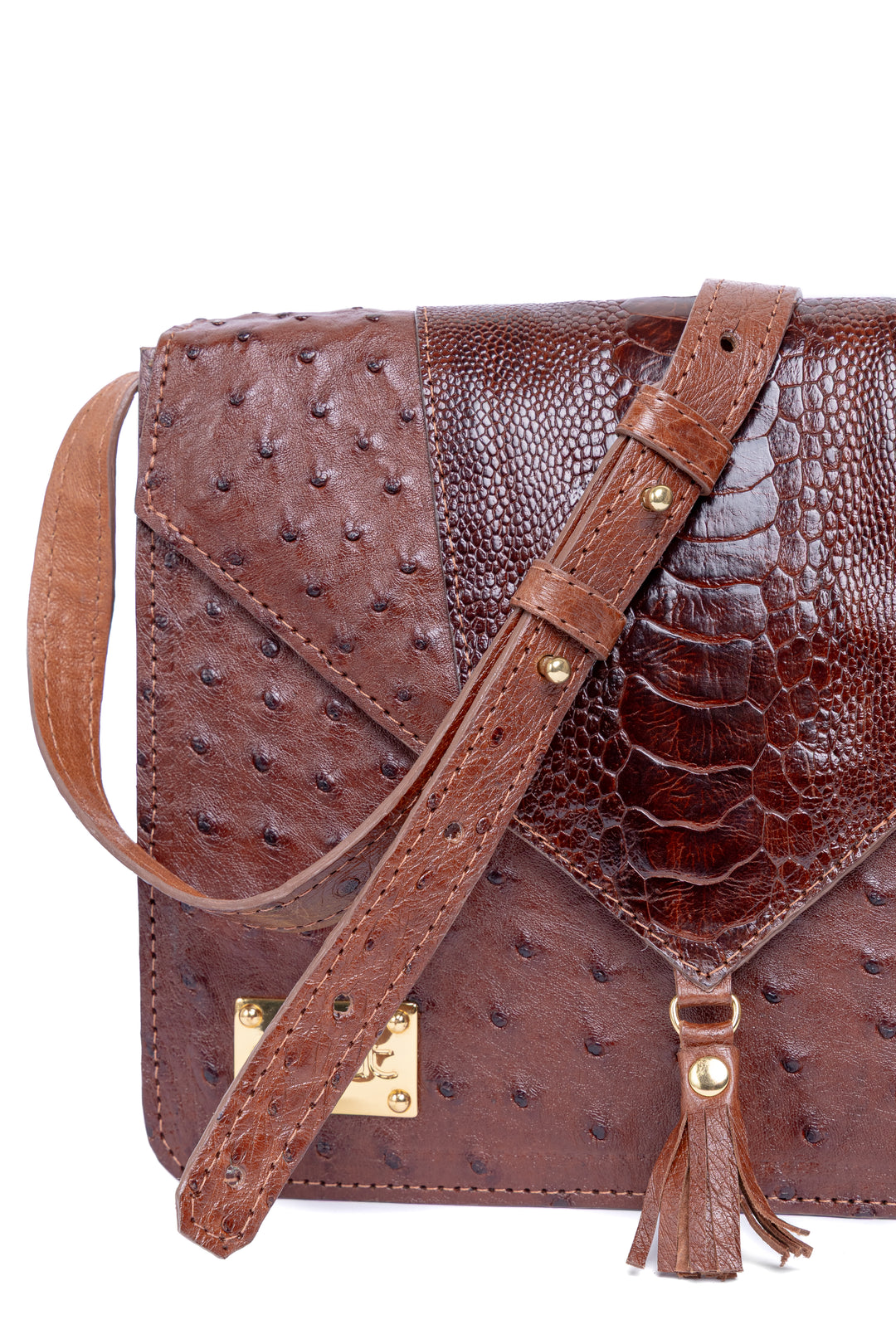 Bolsa feminina DORO020 couro avestruz caramelo - vista lateral