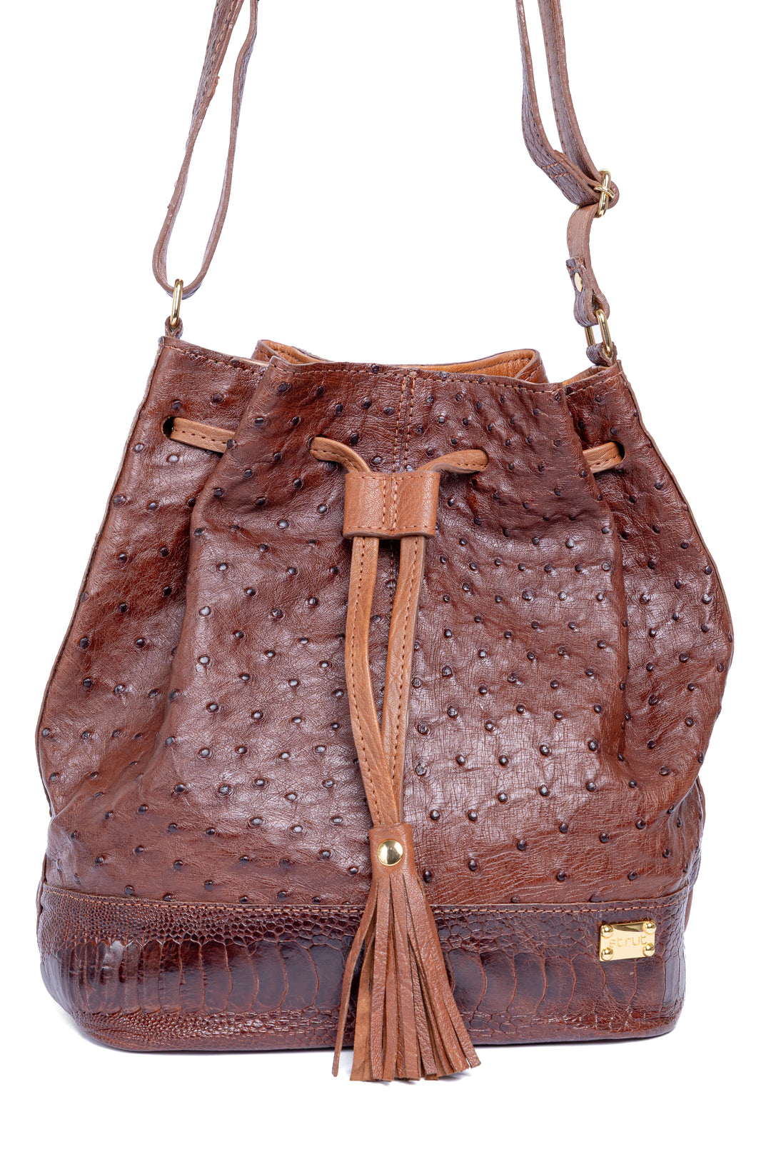 Bolsa feminina DORO014 couro avestruz caramelo - vista lateral