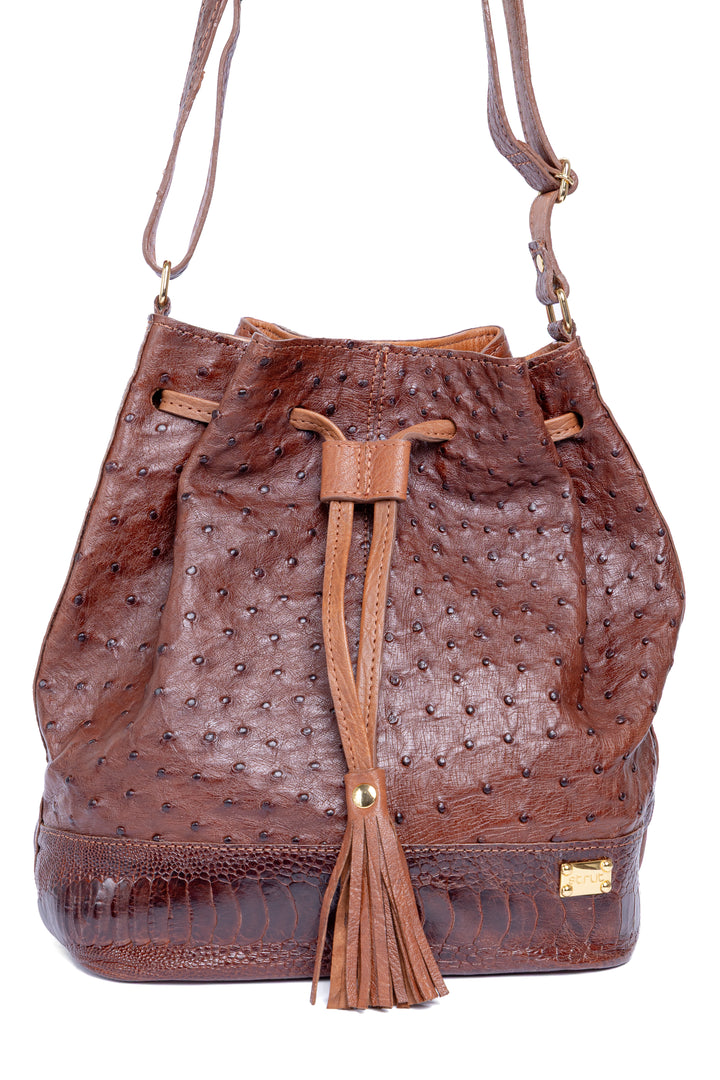 Bolsa feminina DORO014 couro avestruz caramelo - vista lateral