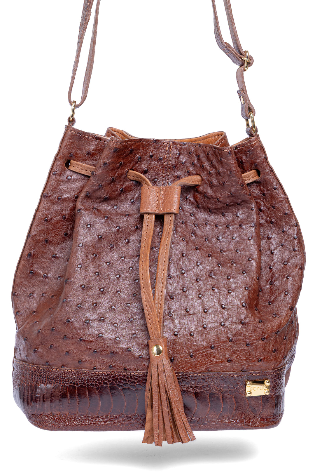 Bolsa feminina DORO014 caramelo couro avestruz - acabamento artesanal