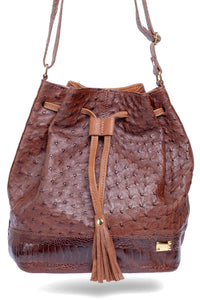 Bolsa feminina DORO014 caramelo couro avestruz - acabamento artesanal