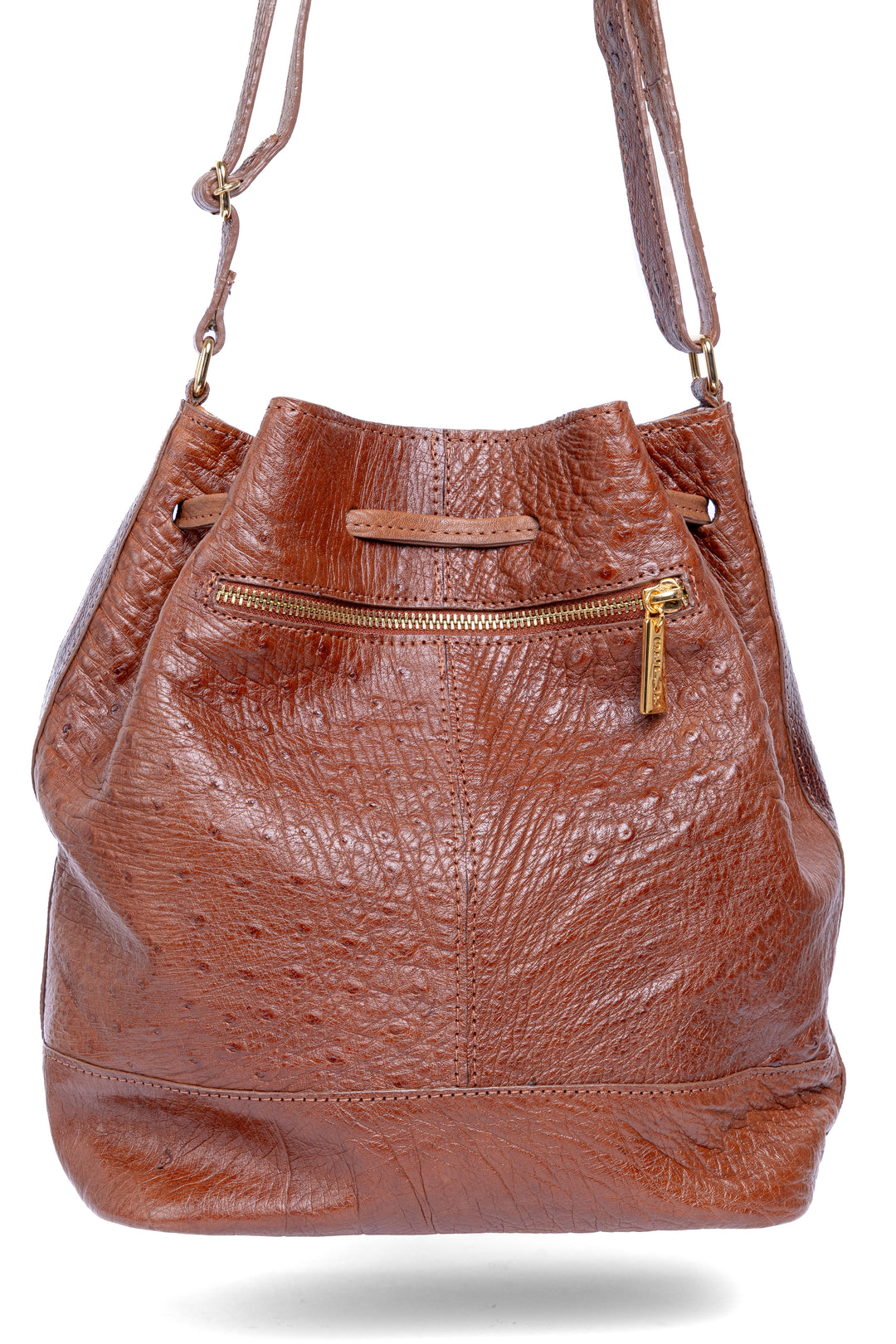 Bolsa feminina DORO014 couro avestruz cheio caramelo - vista completa