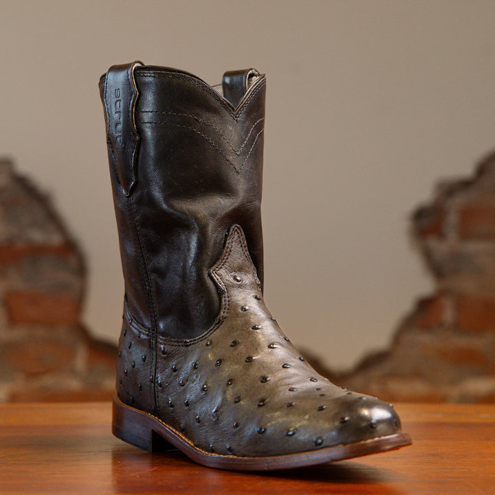 Bota Couro De Avestruz Cano Médio Solado Couro