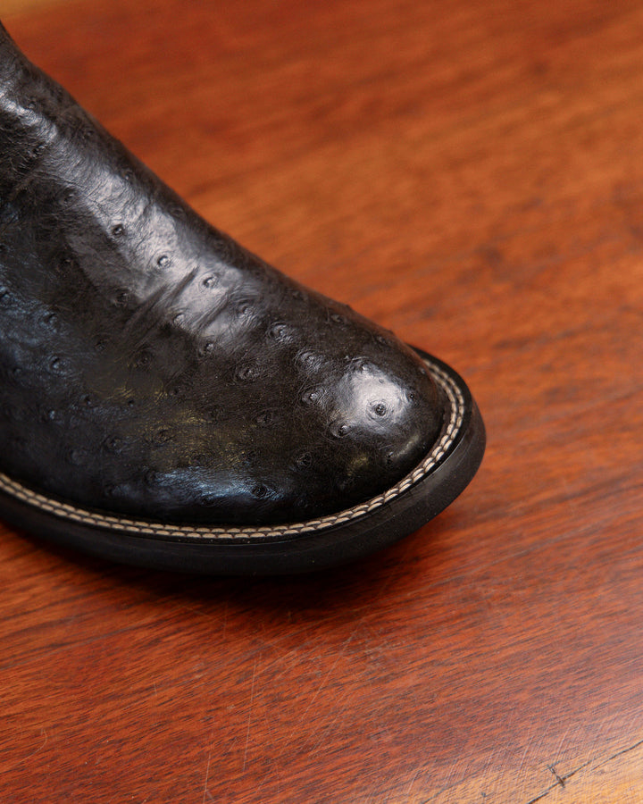Bota Couro De Avestruz Legitimo Bico Redondo