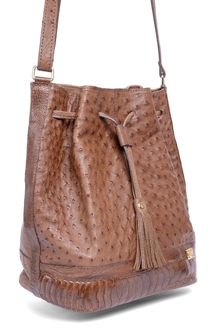 Bolsa feminina DORO014 couro avestruz cheio tabaco - acabamento artesanal