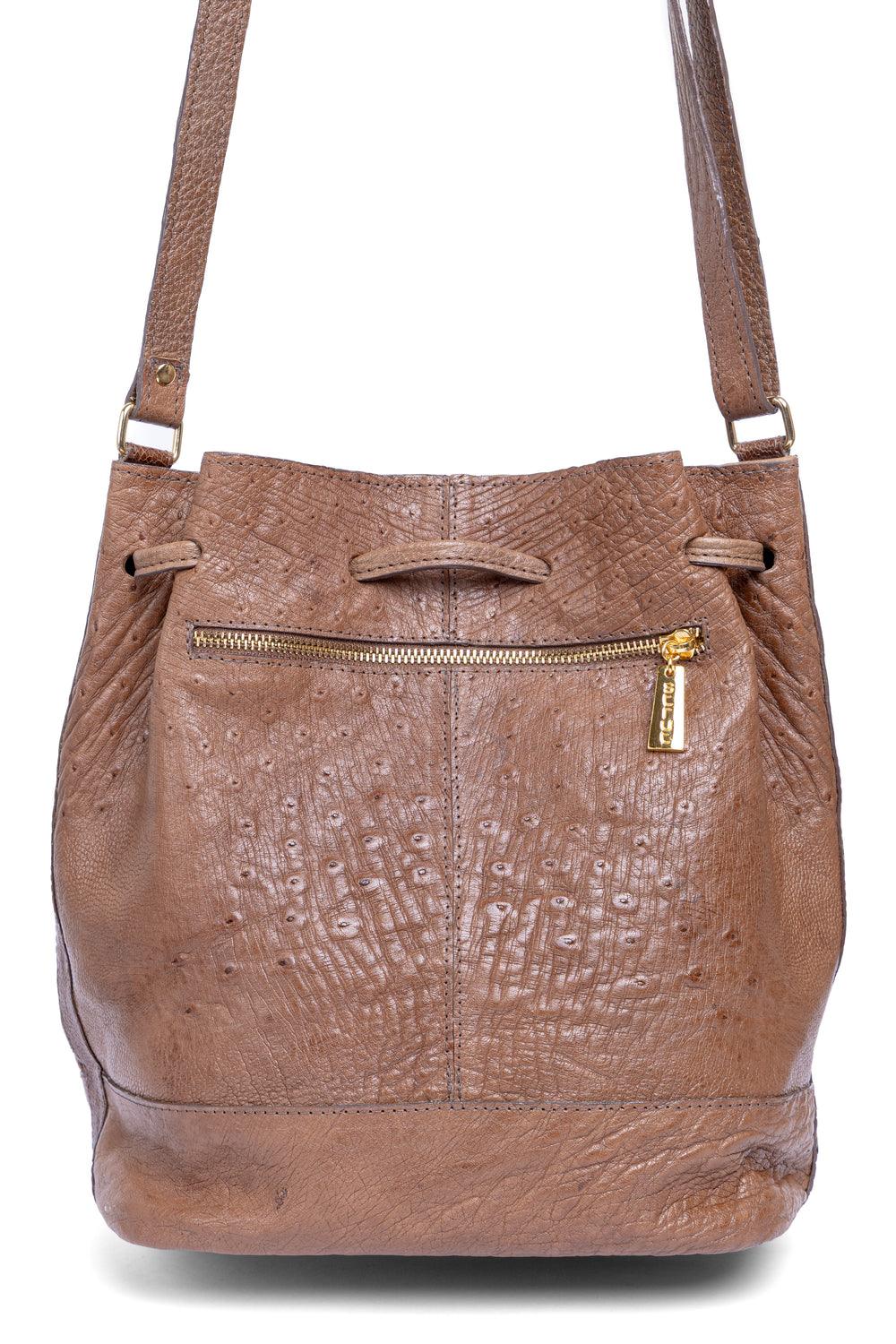 Bolsa feminina DORO014 tabaco couro de avestruz - detalhe em canela