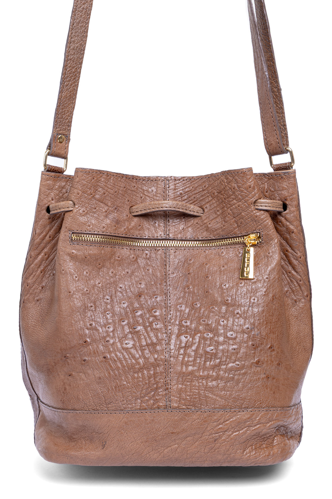 Bolsa feminina DORO014 tabaco couro de avestruz - detalhe em canela
