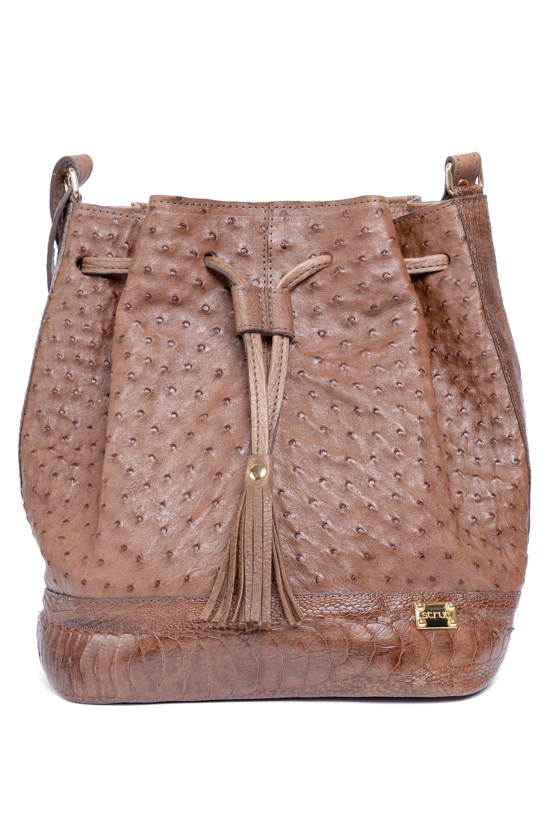Bolsa feminina DORO014 couro avestruz tabaco - vista lateral