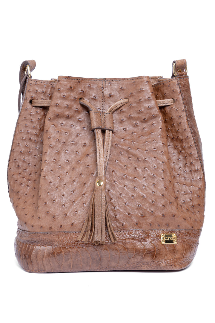 Bolsa feminina DORO014 couro avestruz tabaco - vista lateral