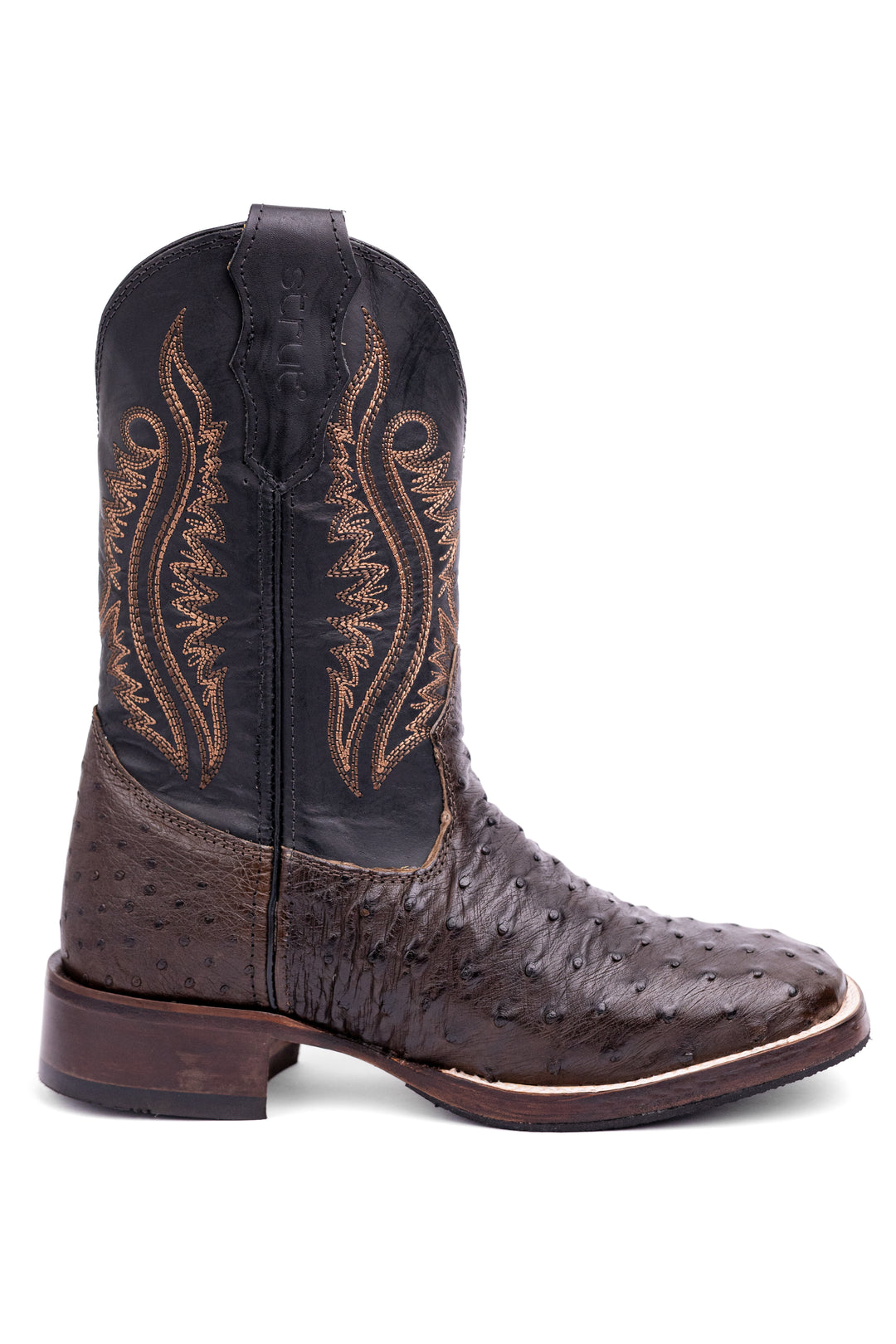 Bota masculina ST012 café couro avestruz cheio - bico quadrado