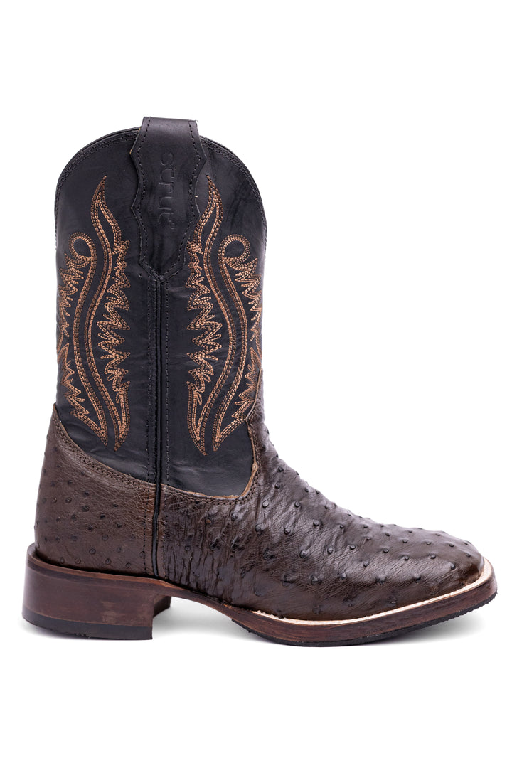 Bota masculina ST012 café couro avestruz cheio - bico quadrado