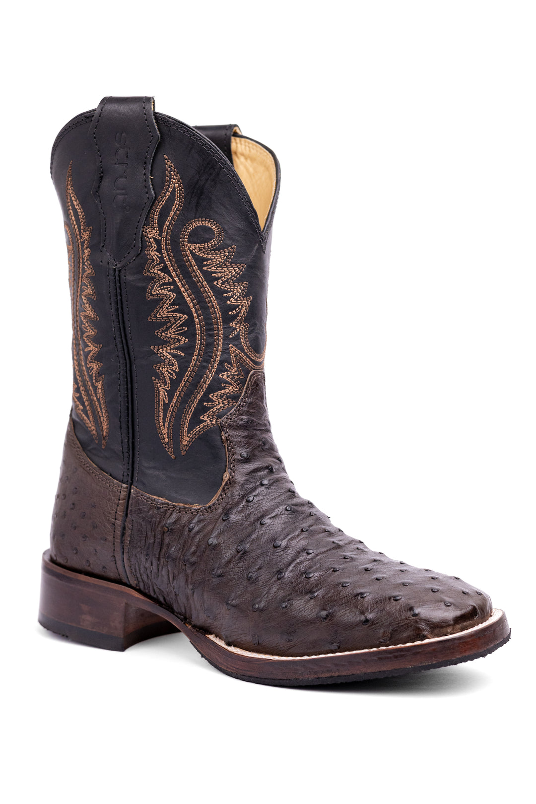 Bota masculina ST012 em couro de avestruz cheio café - vista frontal